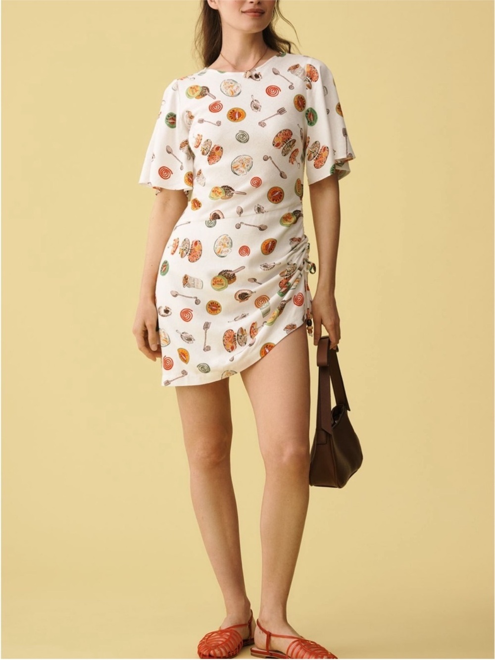 Anthropologie Lisa  Says Gah belle linen blend Mini Dress with caviar Motif sz M